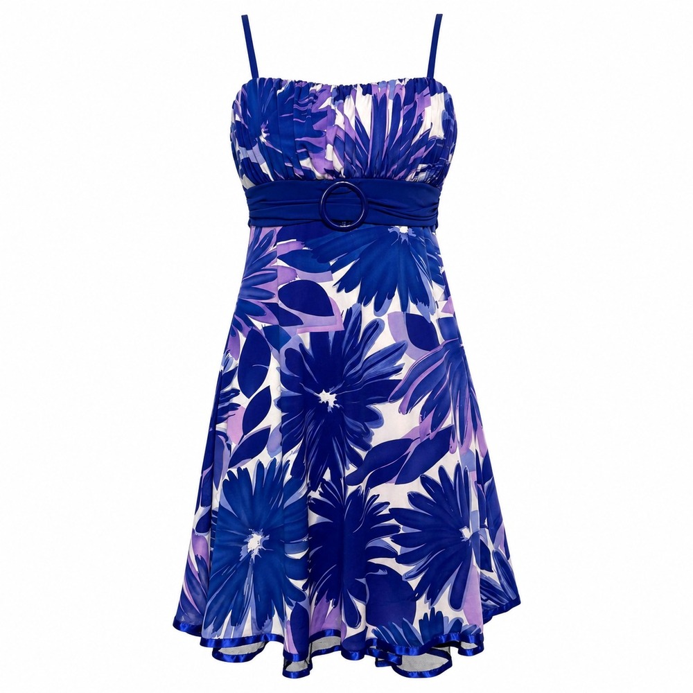 Y2K City Triangles Floral Babydoll Dress Womens Small Coquette Tropical Milkmaid